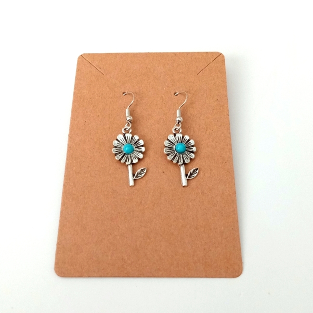 Silver and Turquoise Flower Earrings